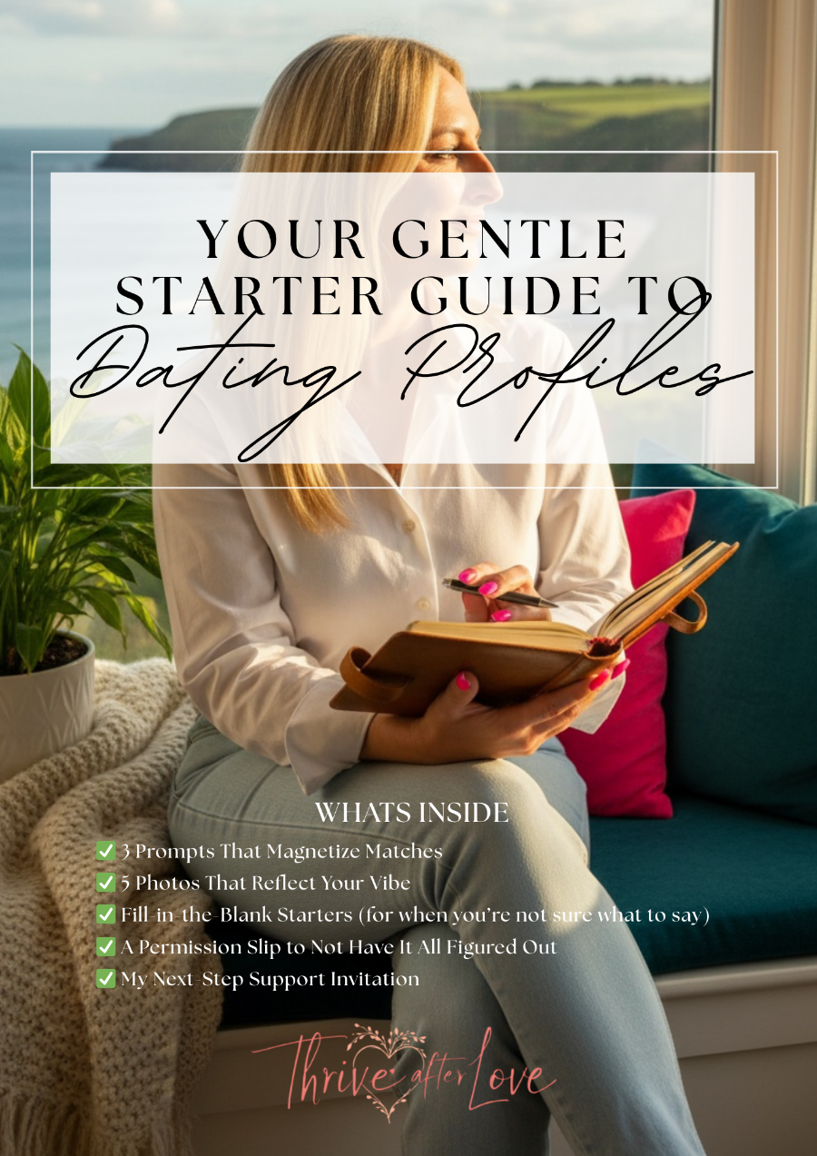 Your soft, supportive entry point into online dating. This starter guide includes prompts, photo tips, fill-in-the-blanks, and a permission slip to not have it all figured out — just begin, as you are.